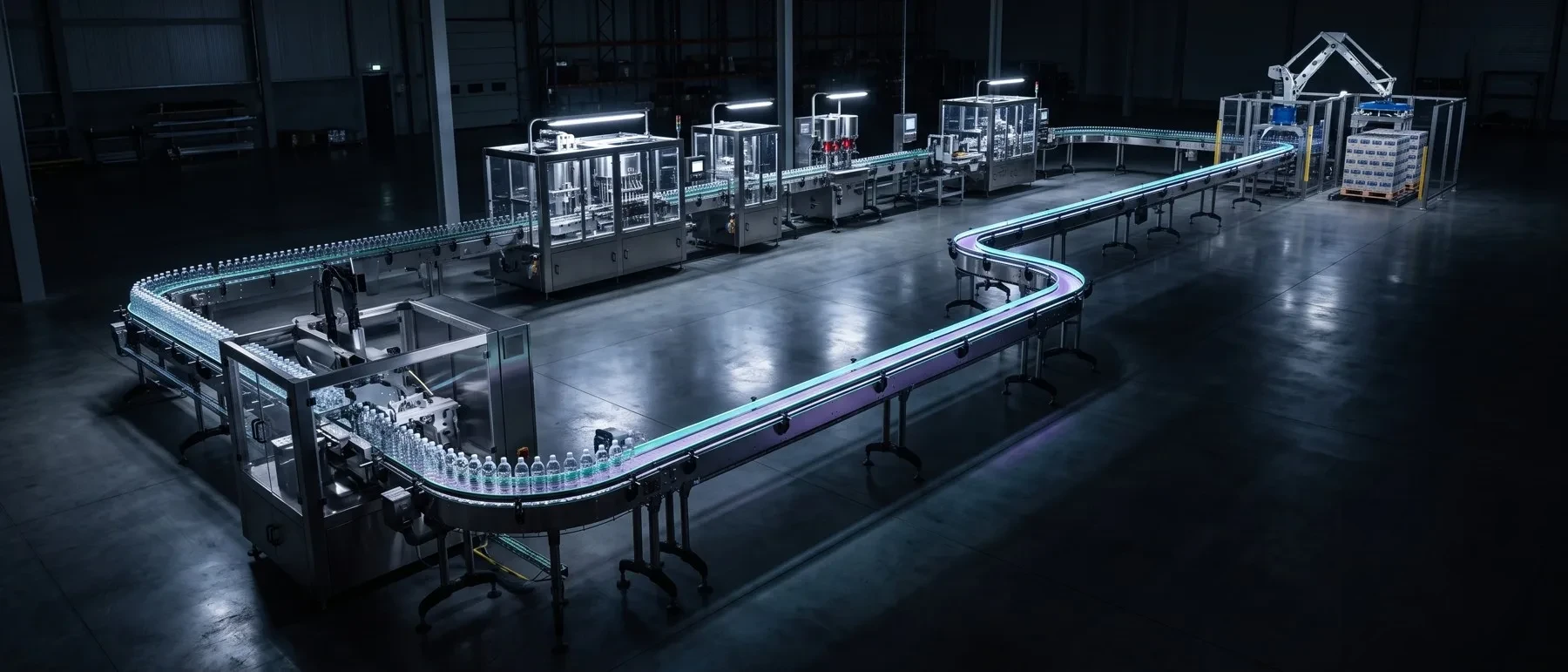 Packaging line spanning the full hall